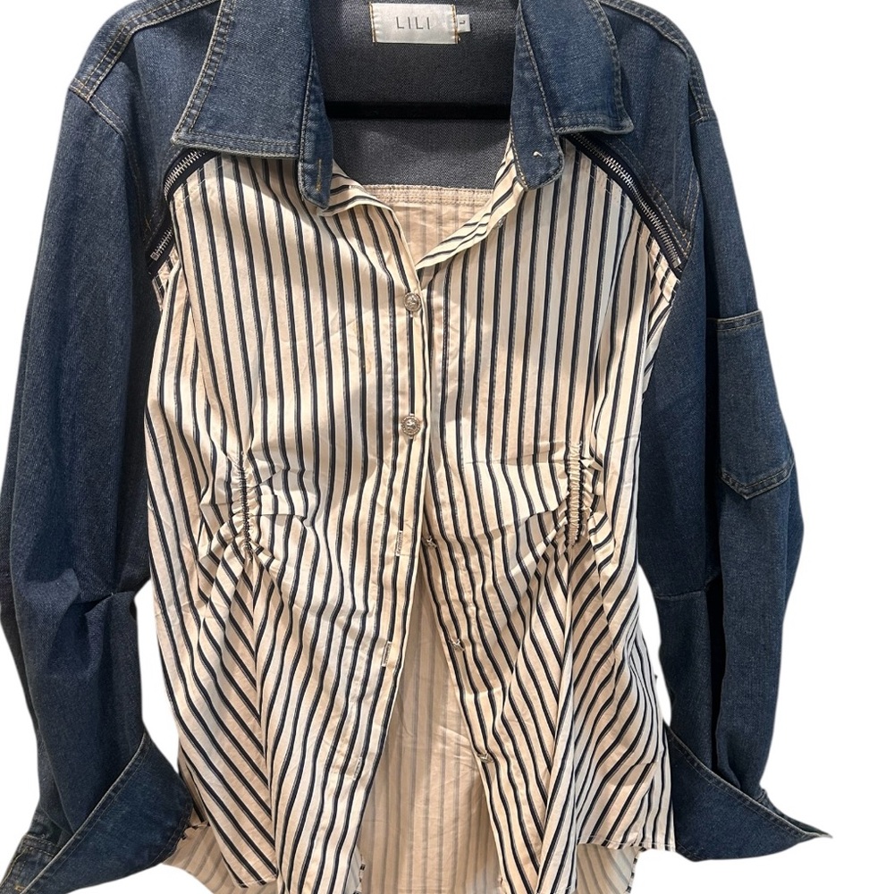 LILI Denim and Striped Women's Shirt Jacket
